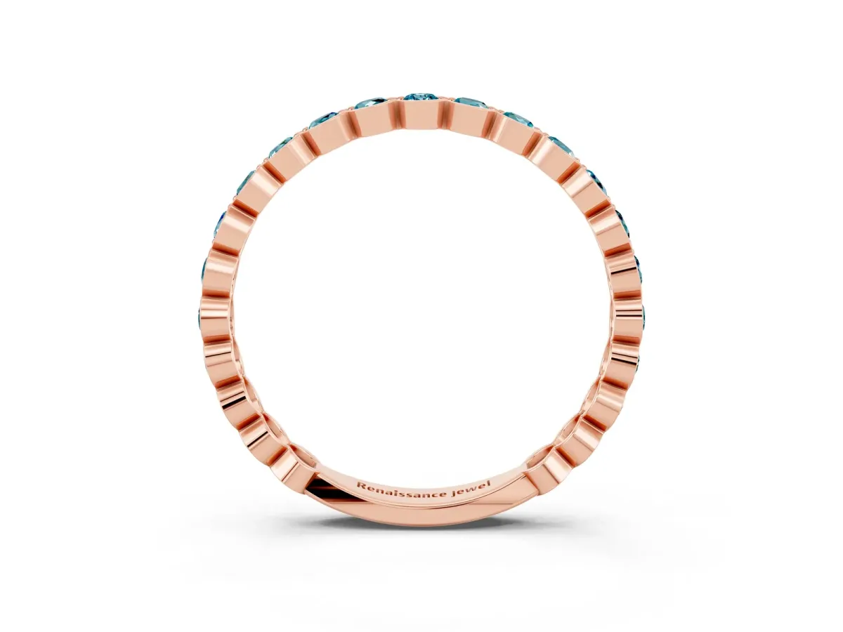 Round Blue Topaz Bezel Set Eternity Band Rose gold