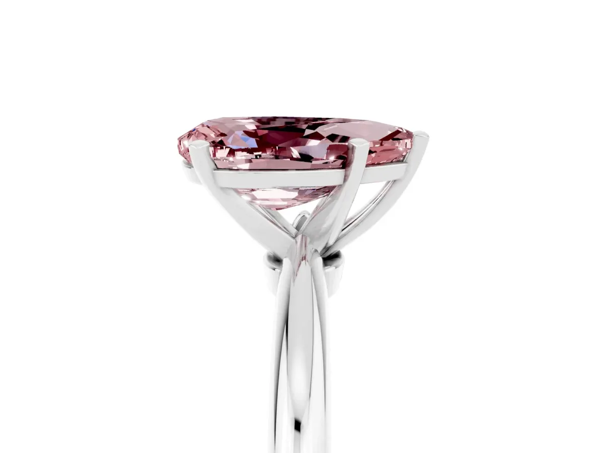 Pear Cut Morganite Solitaire Ring with Six-Prong Setting and Classic Band Platinum