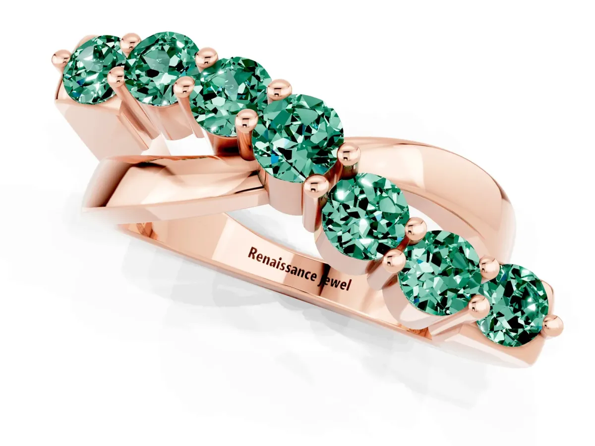 Round Green Sapphire Prong-Set Crossover Band Rose gold
