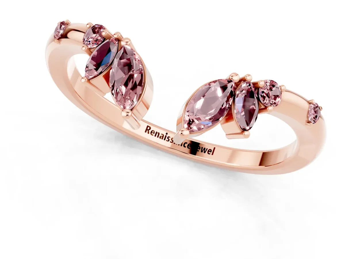 Open Marquise Cluster Morganite Band with Prong Setting Rose gold