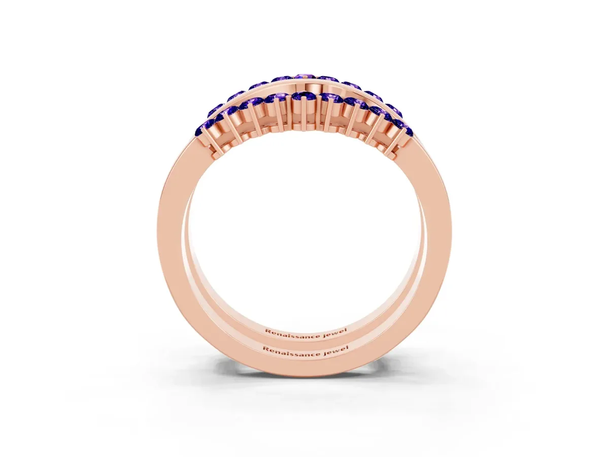 Round Tanzanite Chevron Contour Band with Prong Setting Rose gold