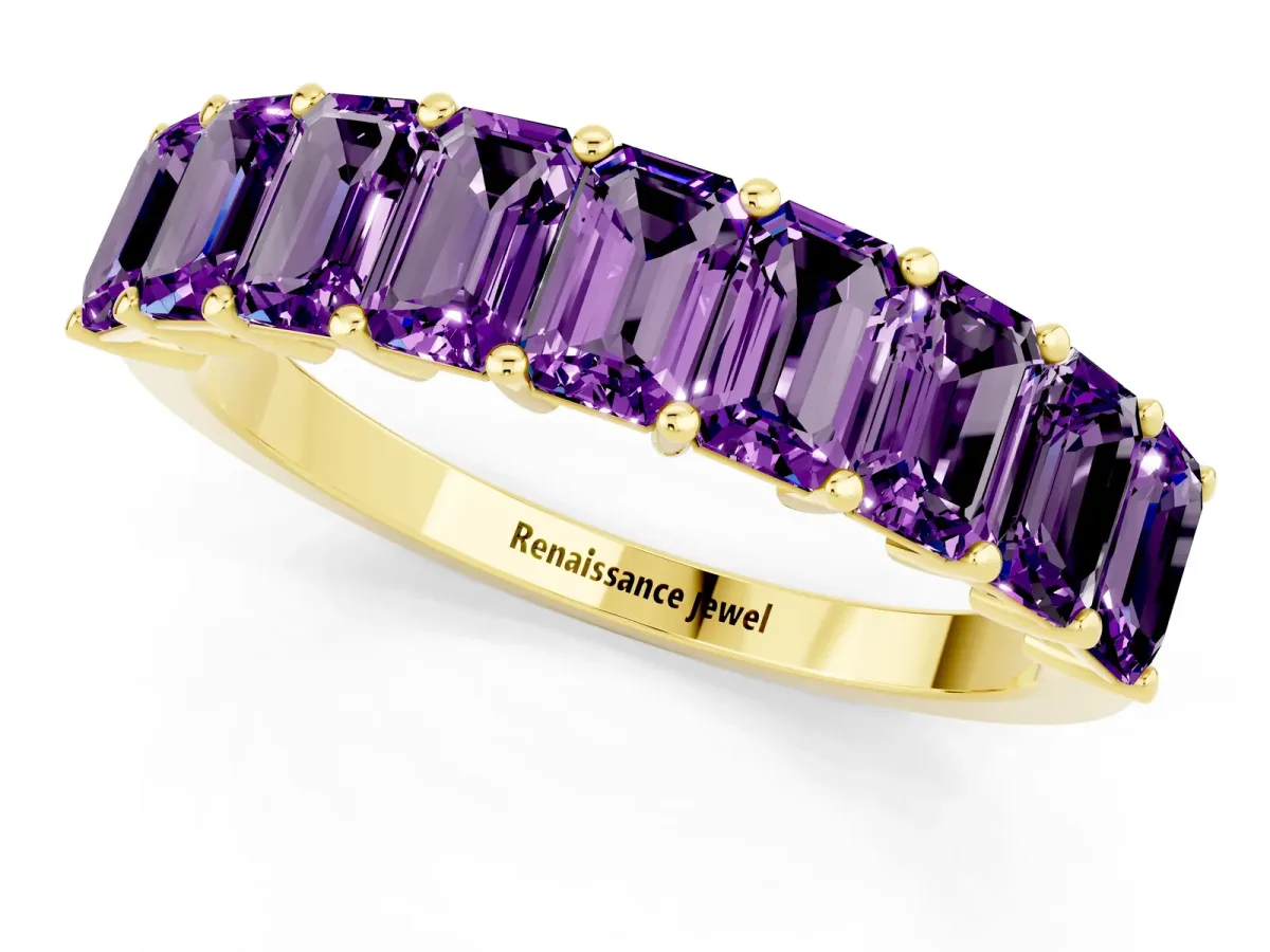 Emerald Cut Amethyst Prong-Set Eternity Band Yellow gold