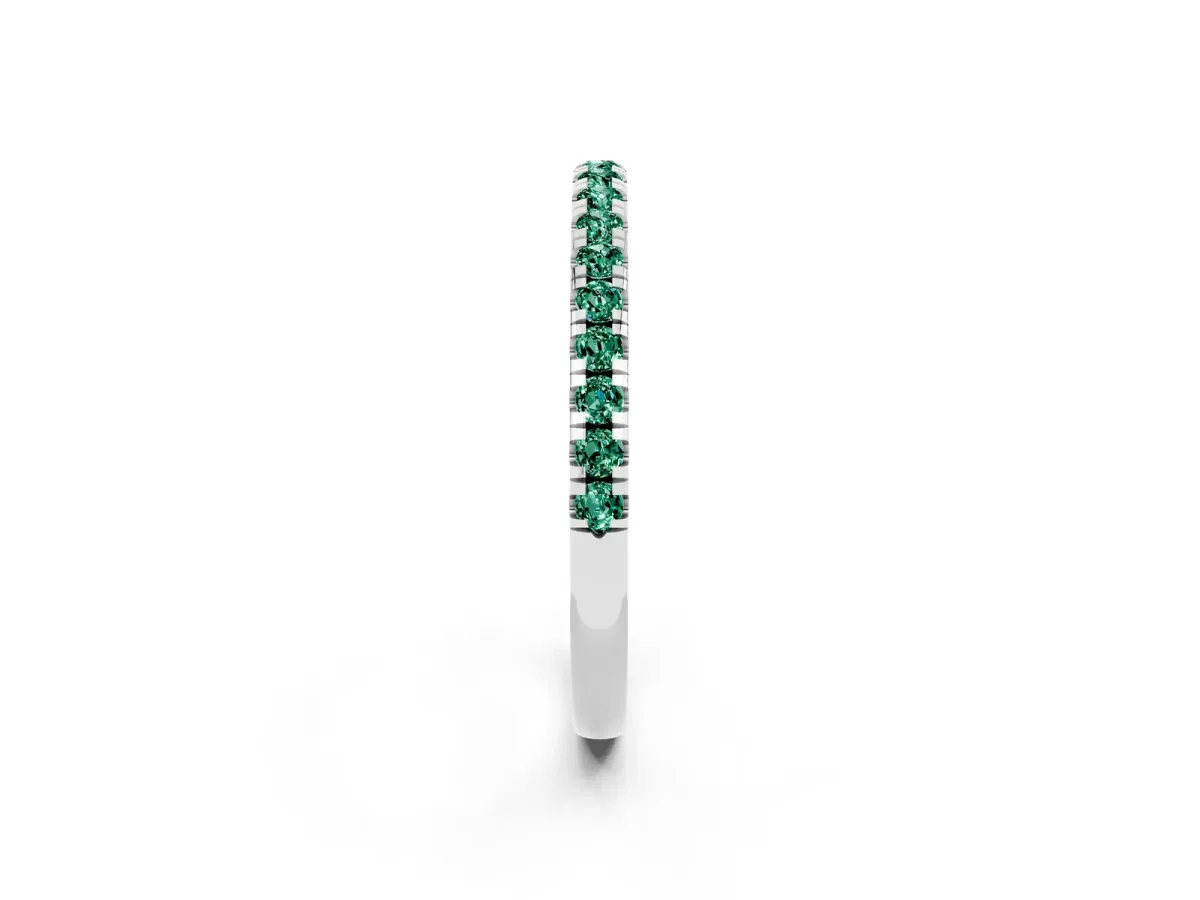 Pavé Round Green Sapphire Half Eternity Band with Shared Prong Setting Silver