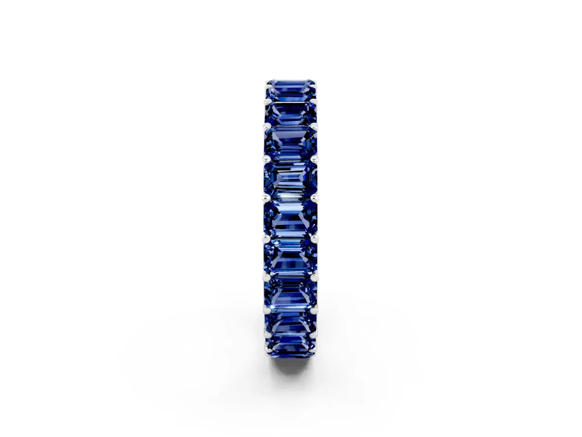 Emerald Cut Blue Sapphire Eternity Band with Shared Prong Setting White gold