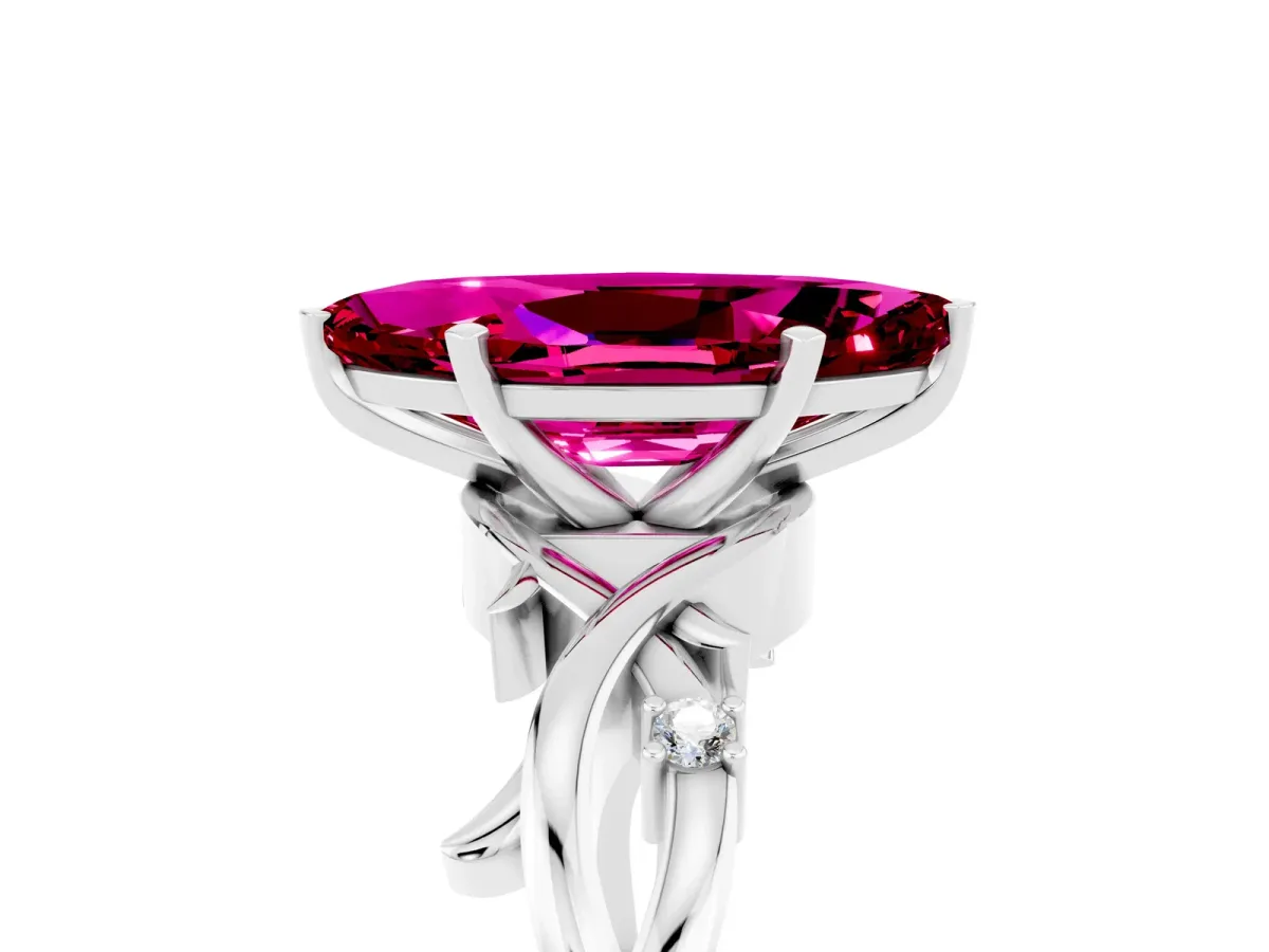 Marquise Cut Garnet Solitaire Ring with Milgrain Pavé Band and Four-Prong Setting Silver
