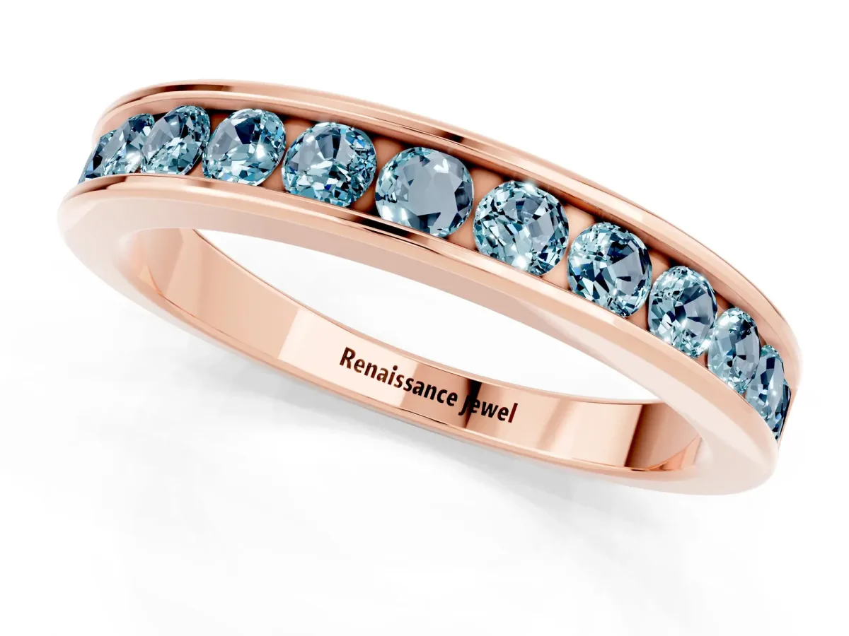 Channel Set Round Aquamarine Eternity Band Rose gold