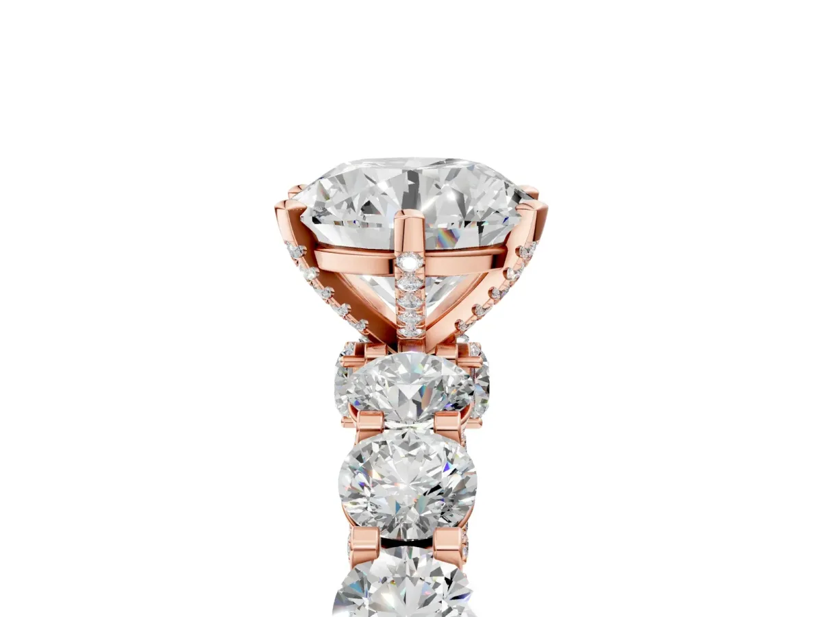 Round Cut Diamond Side Stone Engagement Ring with Four-Prong Setting Rose gold