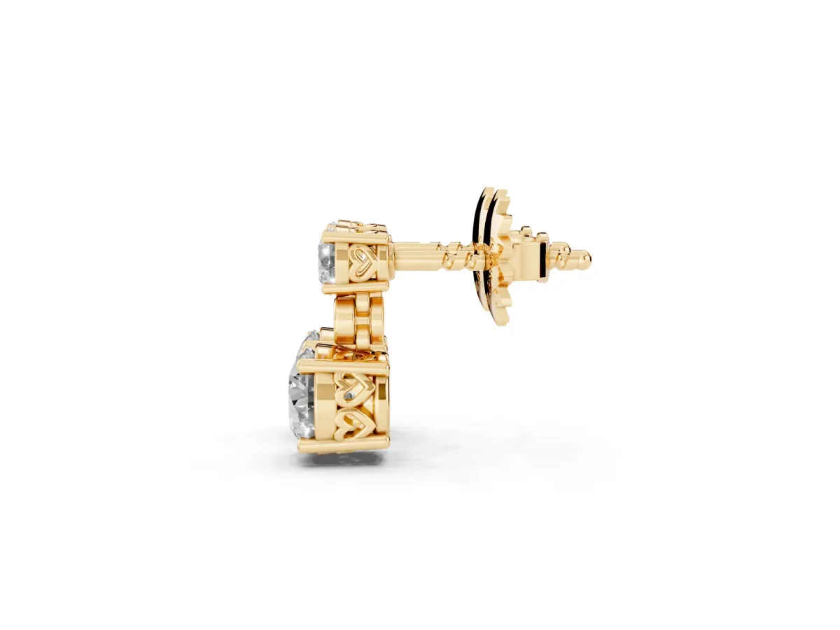 Round Diamond Two Stone Drop Earrings with Bezel Diamond Accent Yellow gold