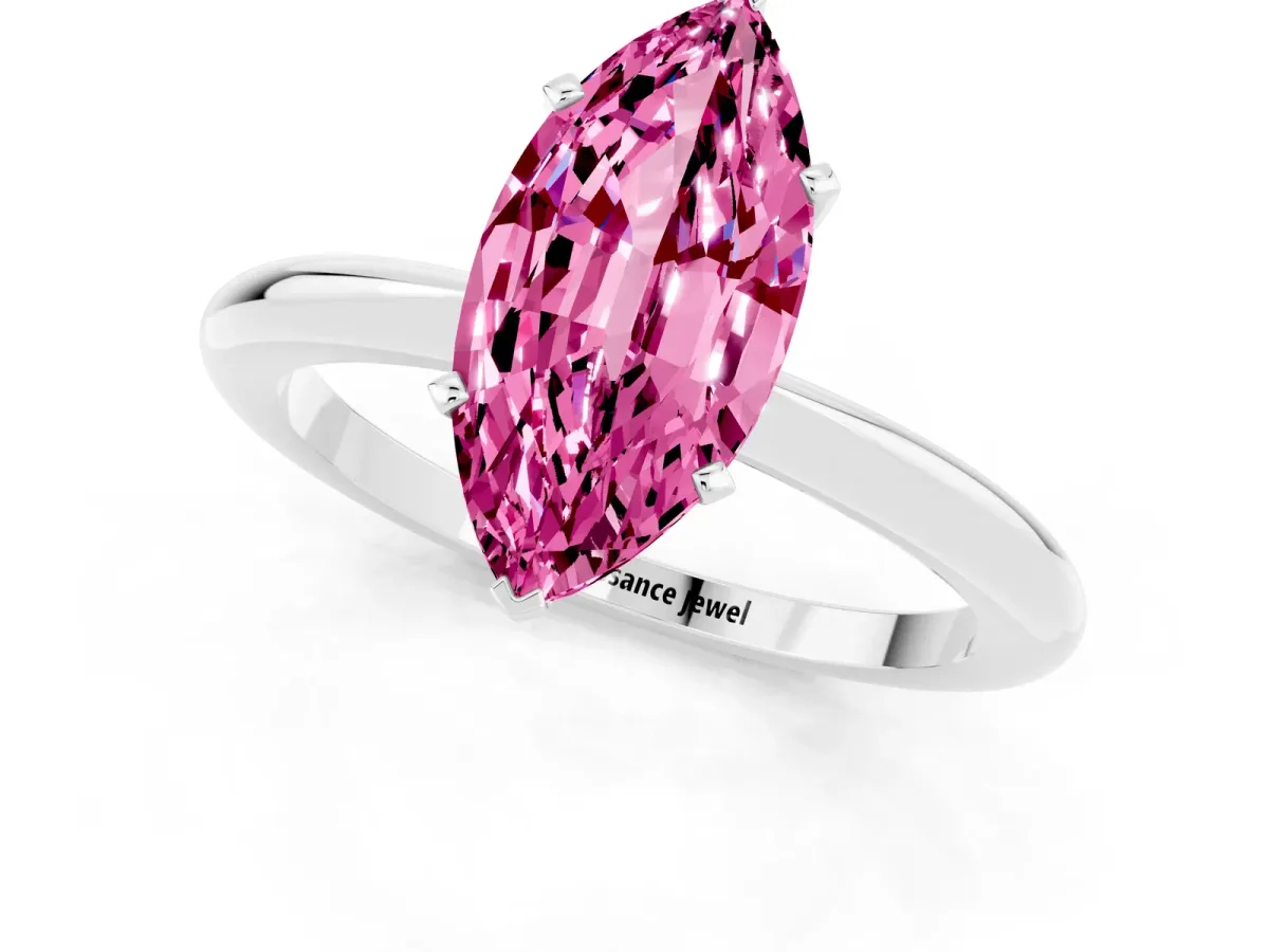 Marquise Cut Pink Sapphire Solitaire Ring with Six-Prong Setting and Classic Band Silver