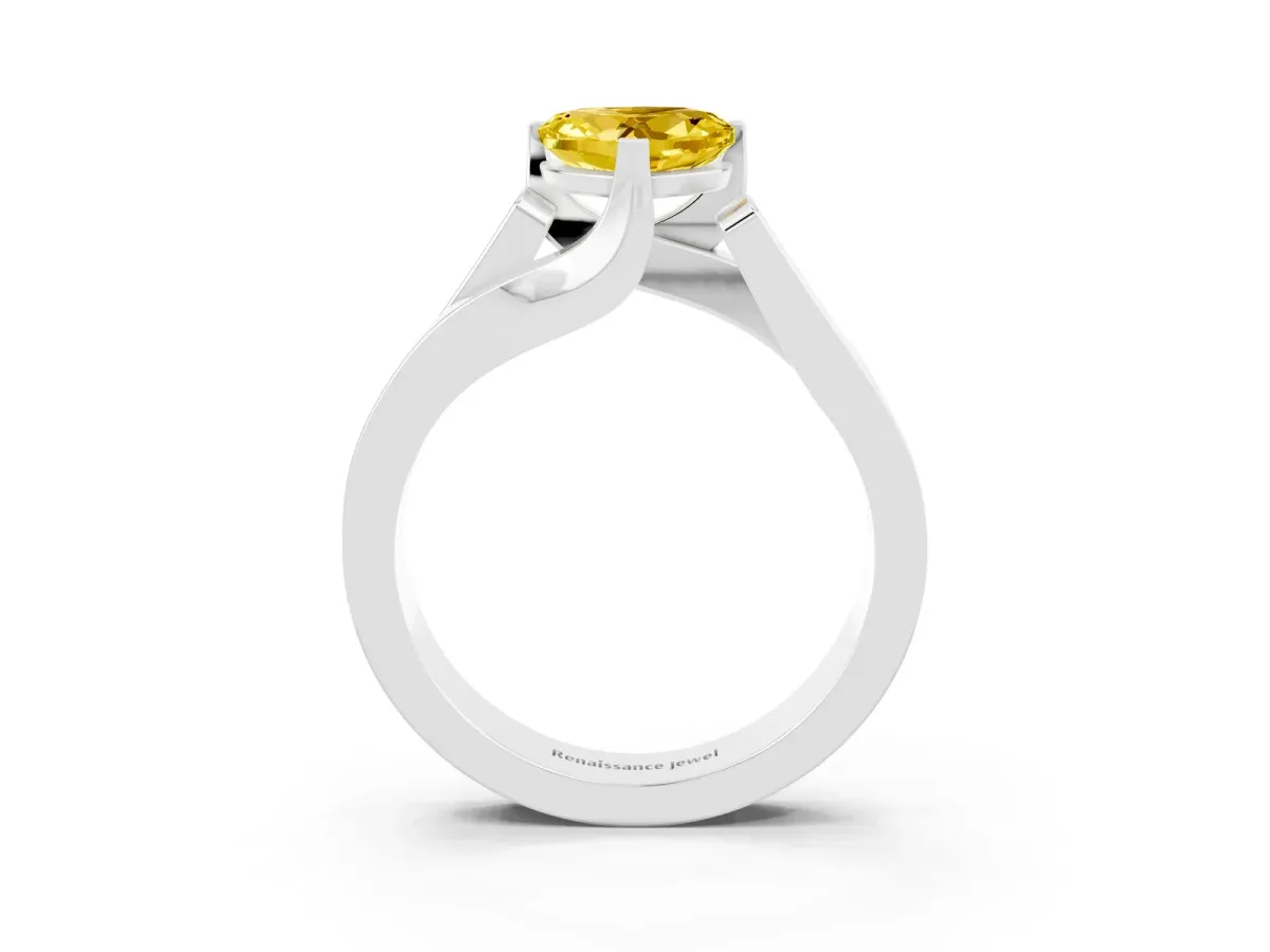 Modern Tension Set Heart Cut Yellow Sapphire Solitaire Wide Band Ring Silver