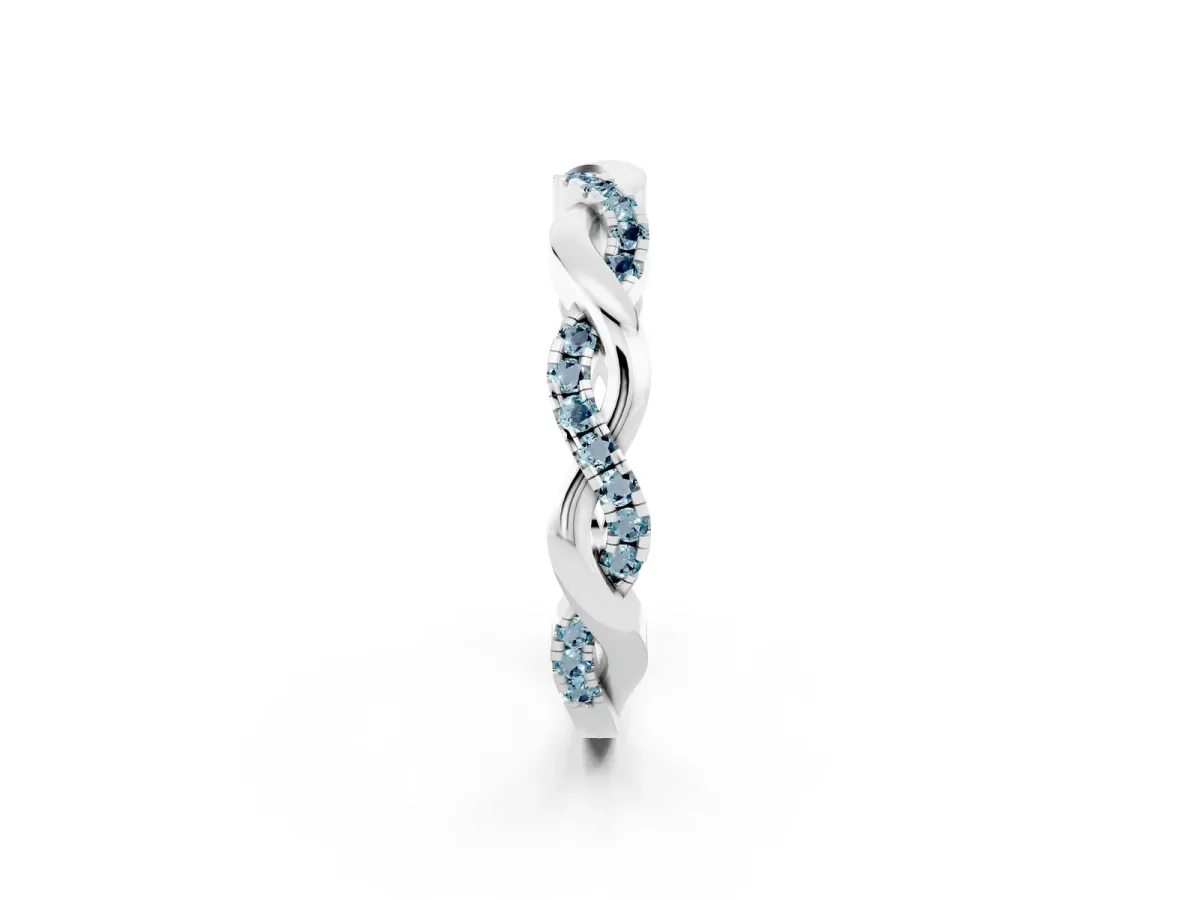 Round Aquamarine Twist Eternity Band with Pavé Setting Silver