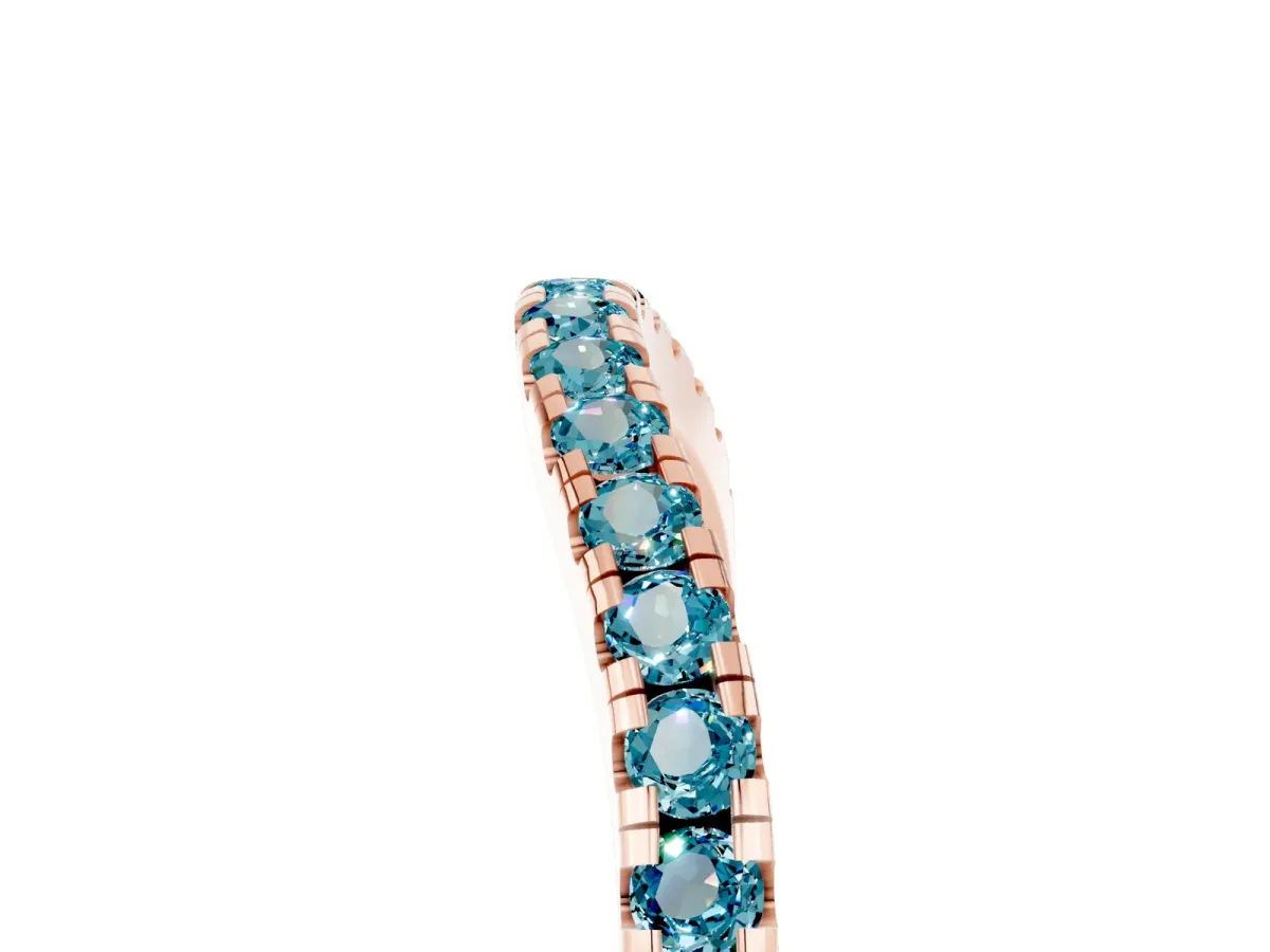 Round Blue Topaz Pavé Half Eternity Band with Shared Prong Setting Rose gold