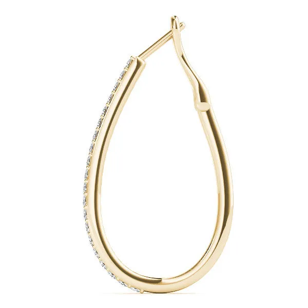 Pavé Round Diamond Teardrop Hoop Earrings with Hidden Hinged Setting Yellow gold