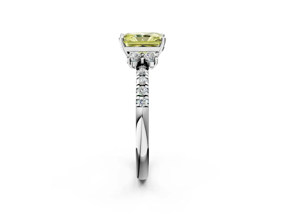 Fancy Yellow Radiant Cut Diamond Three-Stone Pave Band with Four-Prong Setting Platinum