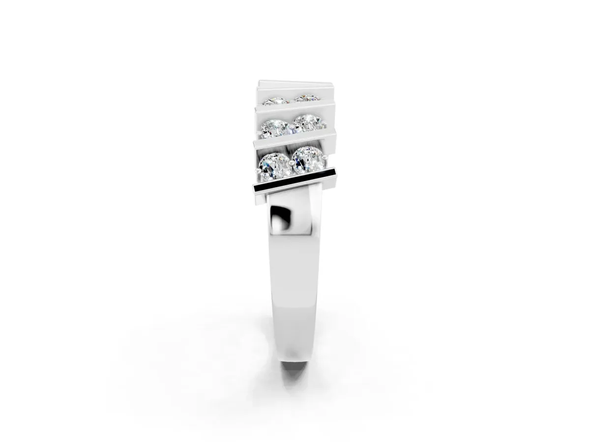 Channel Set Round Moissanite Anniversary Band with Vertical Prongs Silver