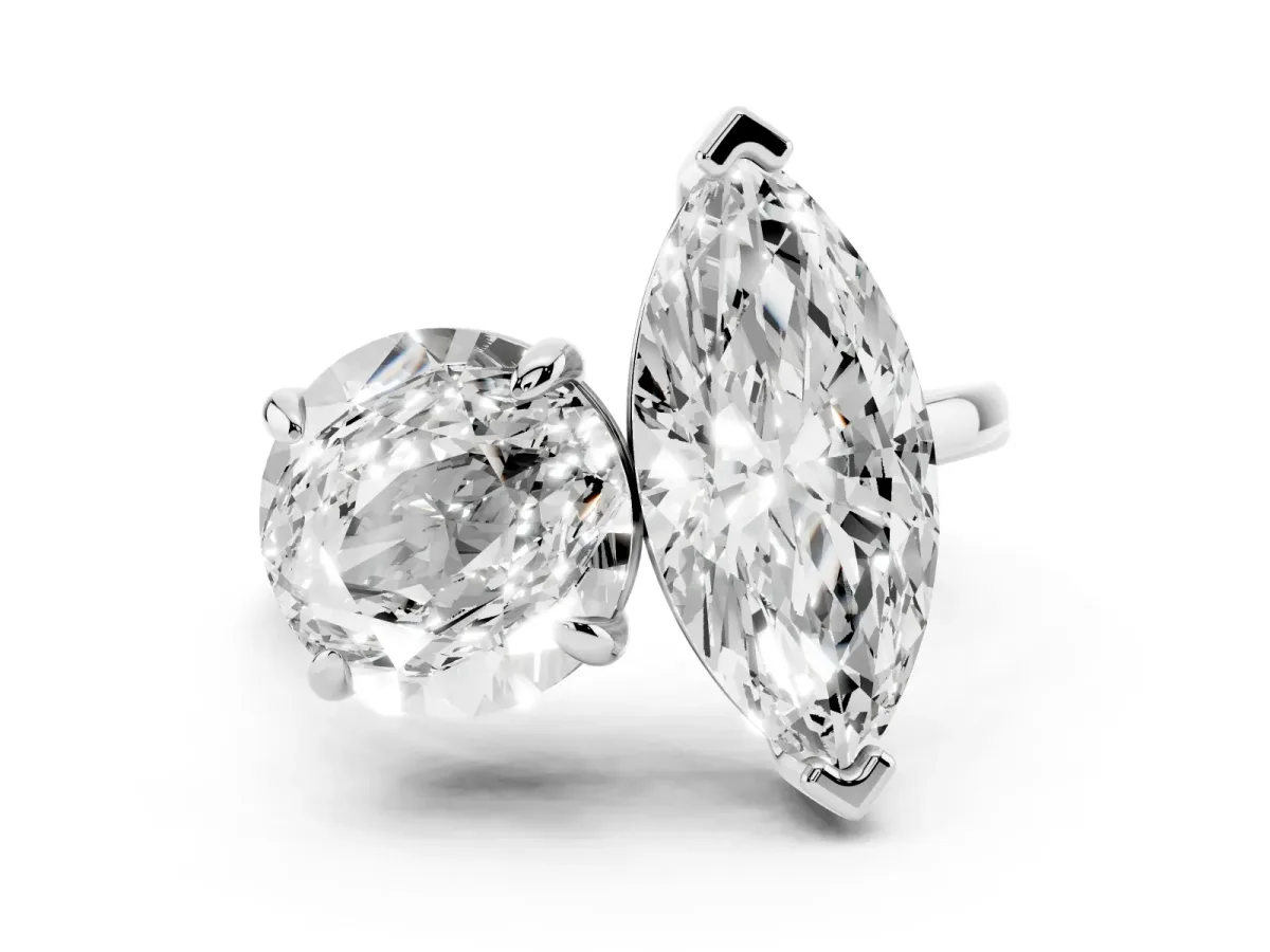 Round and Marquise Toi Moi Ring with Prong Setting and Plain Band Platinum