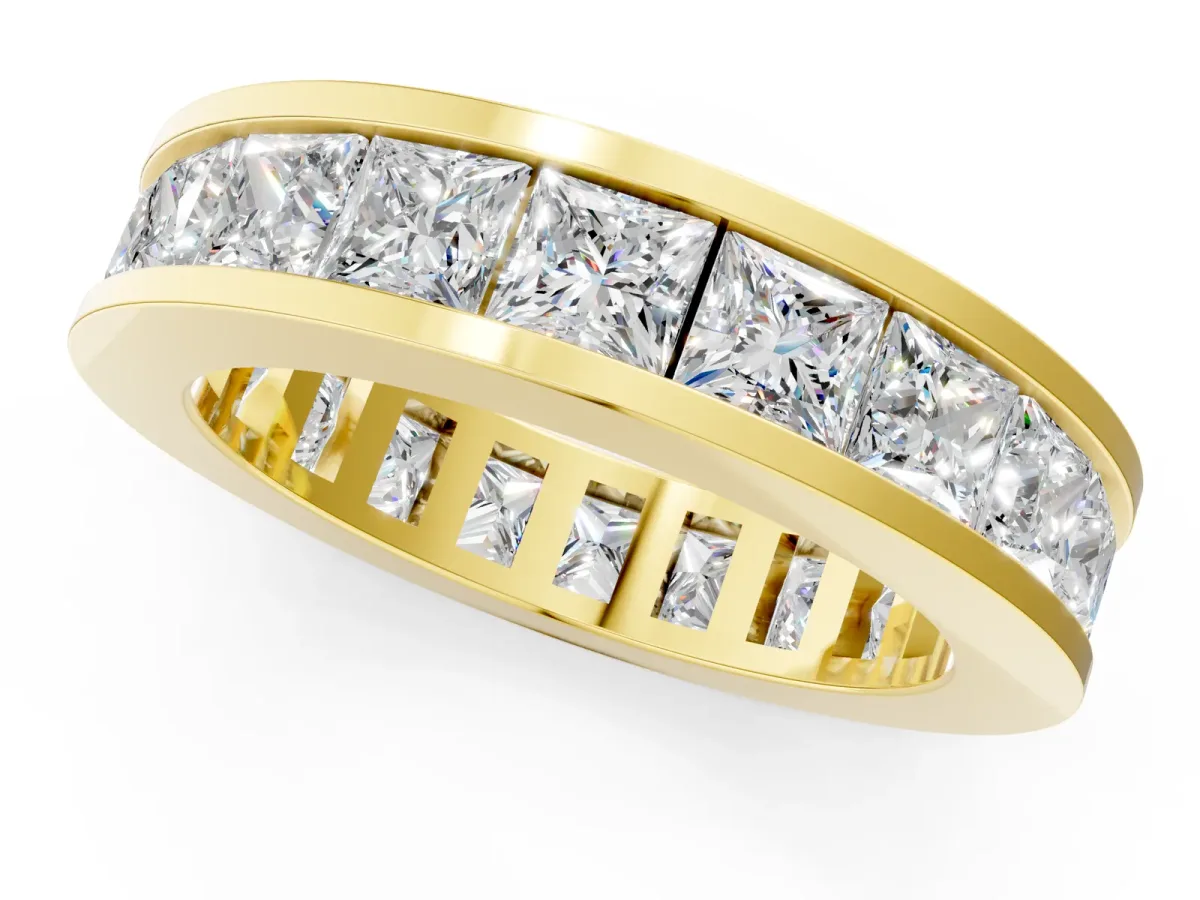 Princess Cut Eternity Band with Channel Set Yellow gold