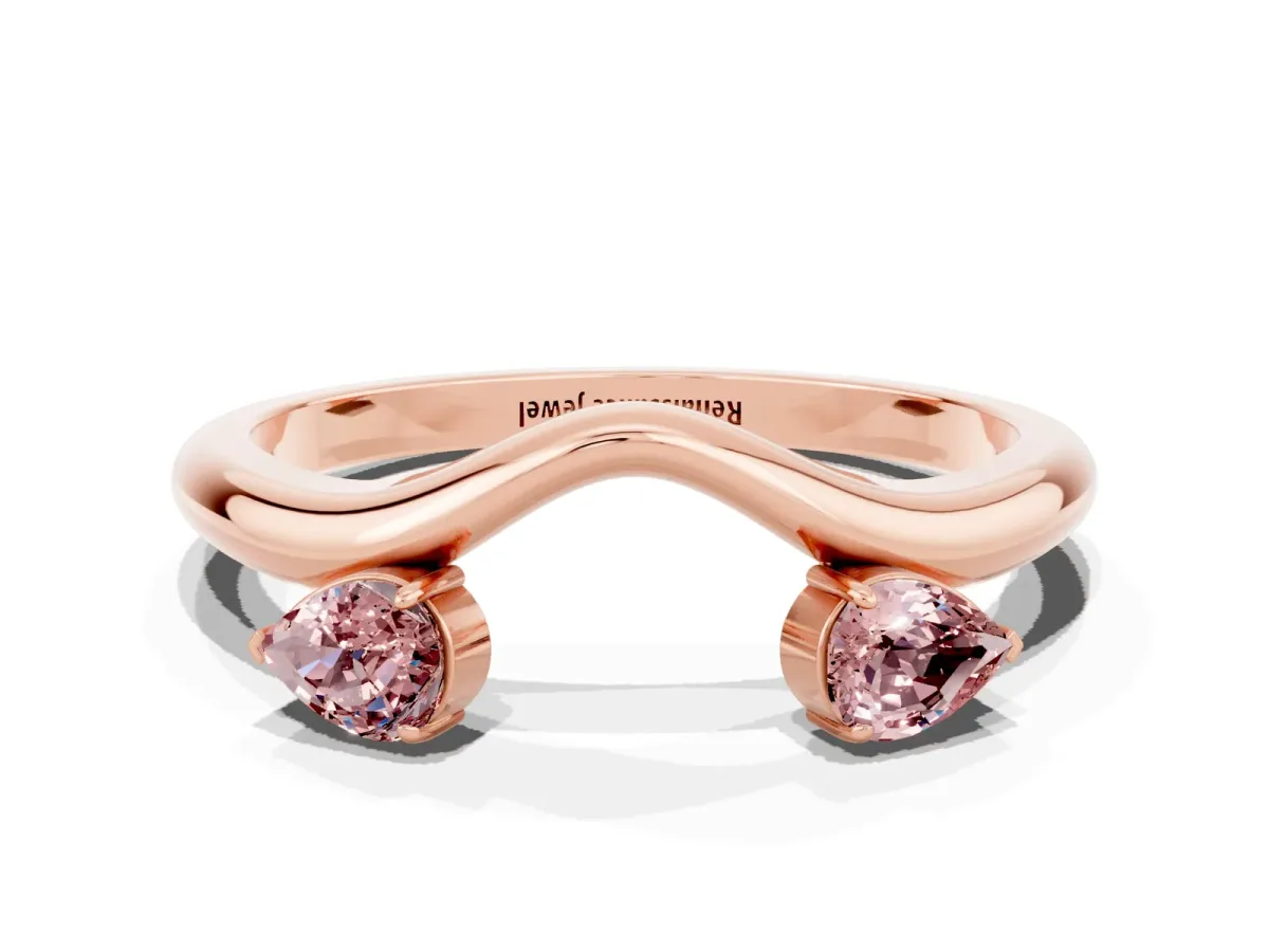 Pear Cut Morganite Two-Stone Open Band Ring with Prong Setting Rose gold