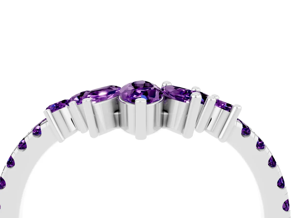 Chevron Marquise and Round Amethyst Open Band with Prong Setting Silver