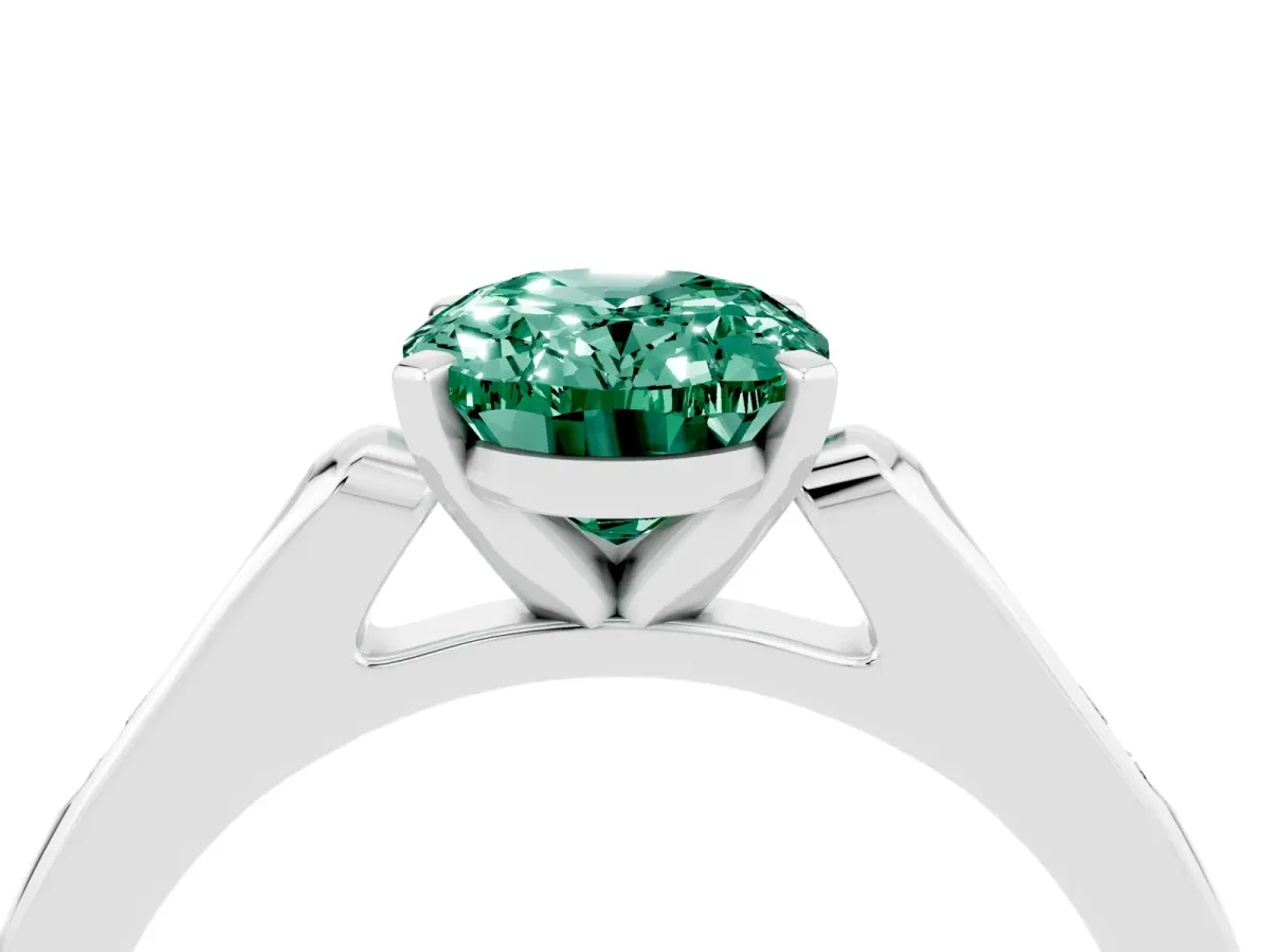 Oval Cut Green Sapphire Solitaire Ring with Channel Set Round Band and Prong Setting Silver