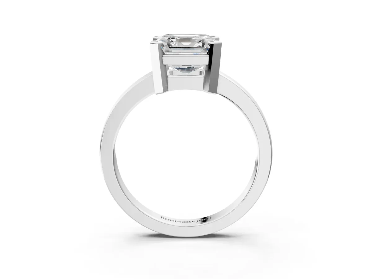 Asscher Cut Cut Solitaire Ring with Four-Prong Setting and Classic Band Platinum