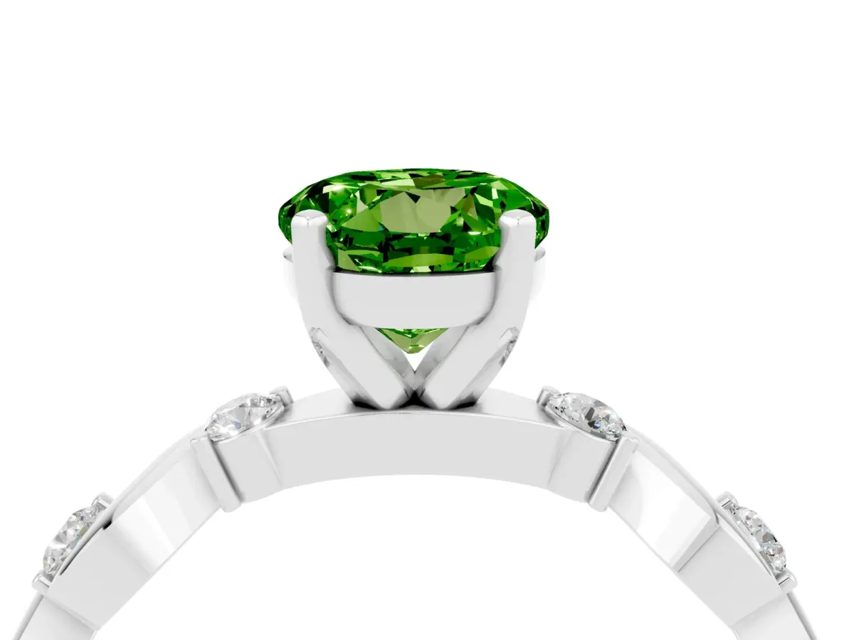 Round Cut Peridot Solitaire Twisted Band with Round Accents and Prong Setting Silver