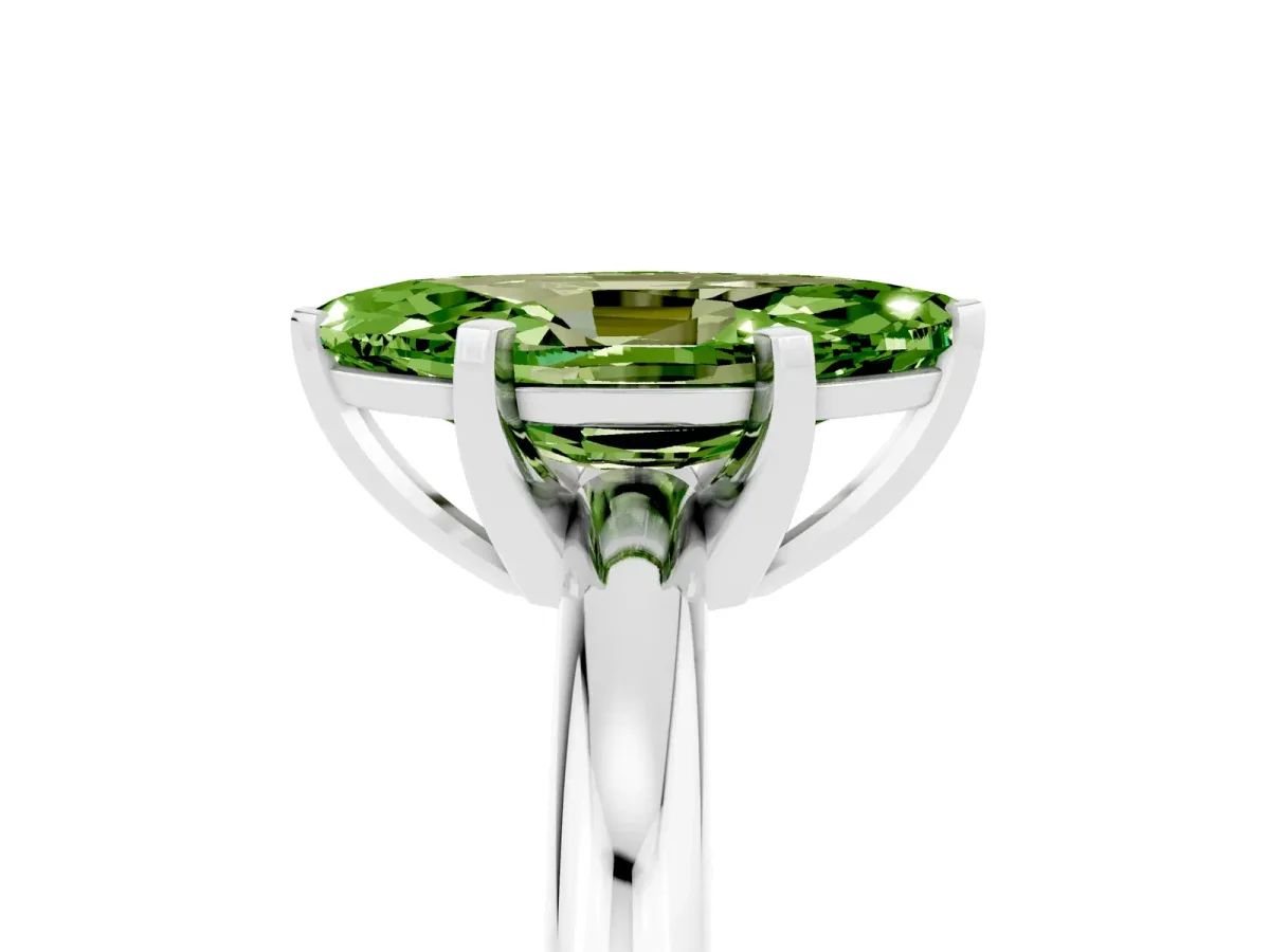 Marquise Cut Peridot Solitaire Engagement Ring with Round Band and Four-Prong Setting Silver