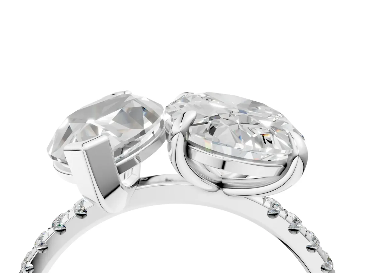 Oval and Marquise Toi Moi Ring with Prong Setting and Micro Pave Band Silver