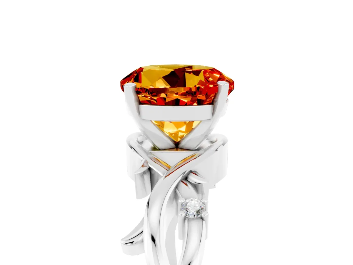 Round Cut Citrine Solitaire Ring with Twisted Band and Prong Setting Silver