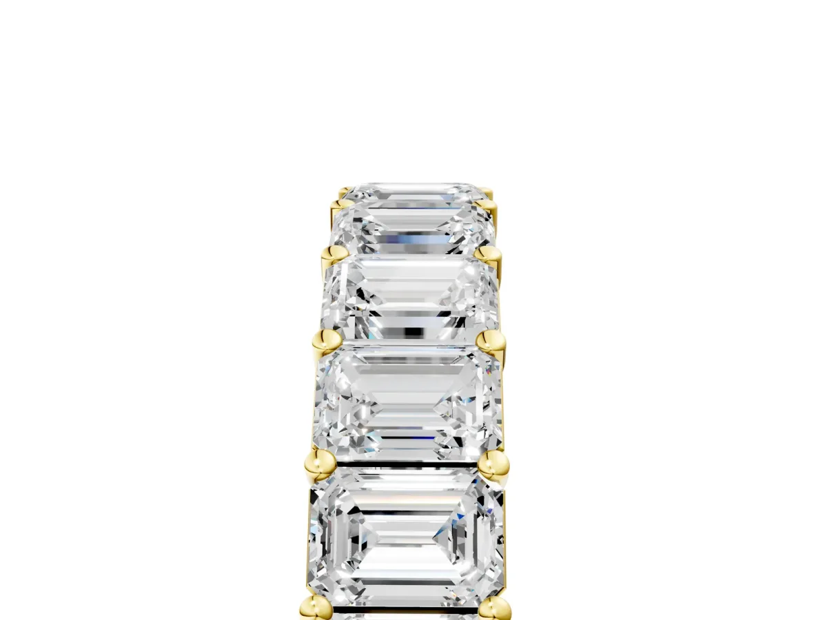 Emerald Cut Diamond Eternity Band with Shared Prong Setting Yellow gold