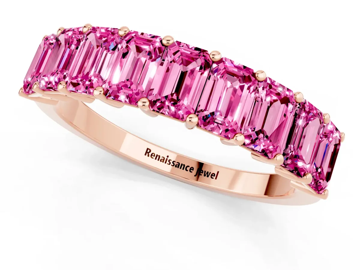Emerald Cut Pink Sapphire Prong-Set Eternity Band Rose gold