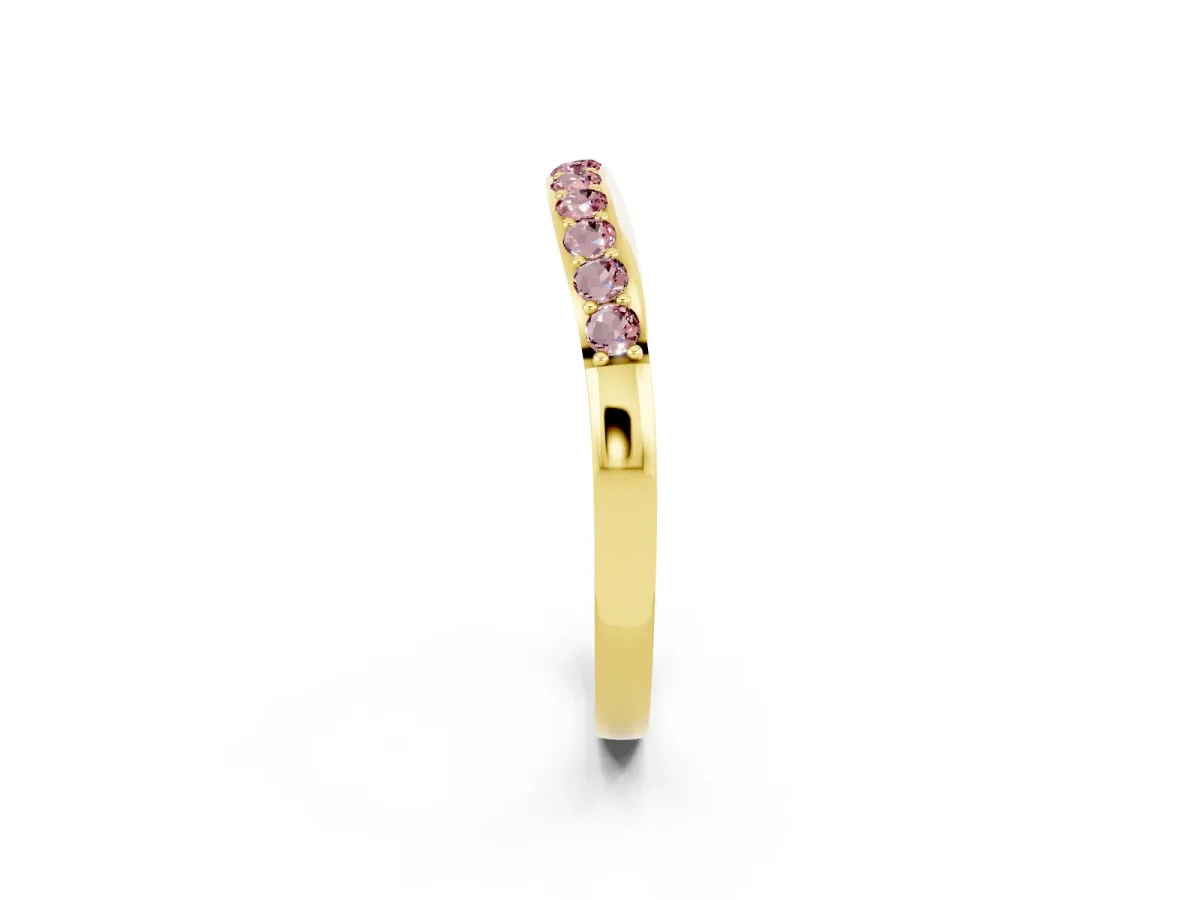 Round Morganite Curved Wedding Band with Channel Setting Yellow gold
