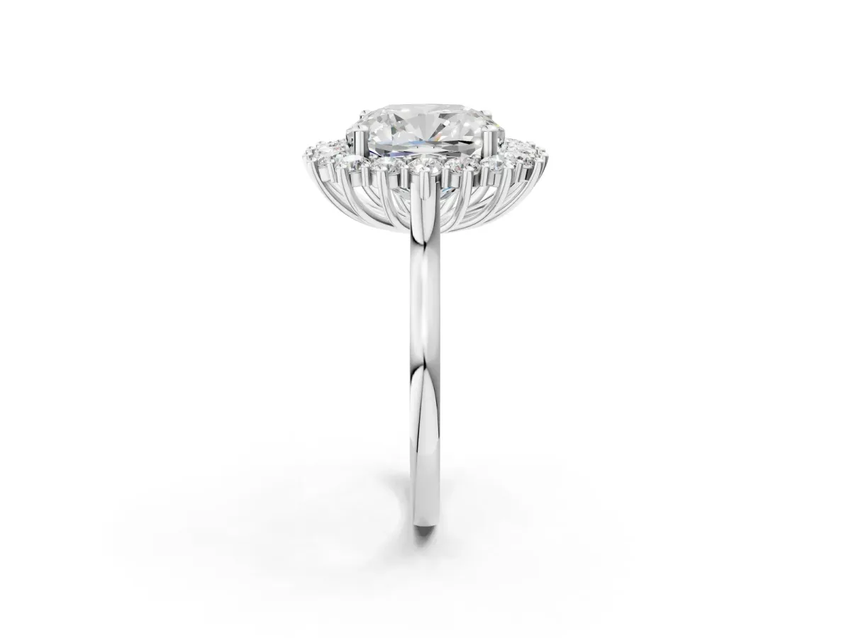 Cushion Diamond Halo Engagement Ring with Round Diamond Accents Silver