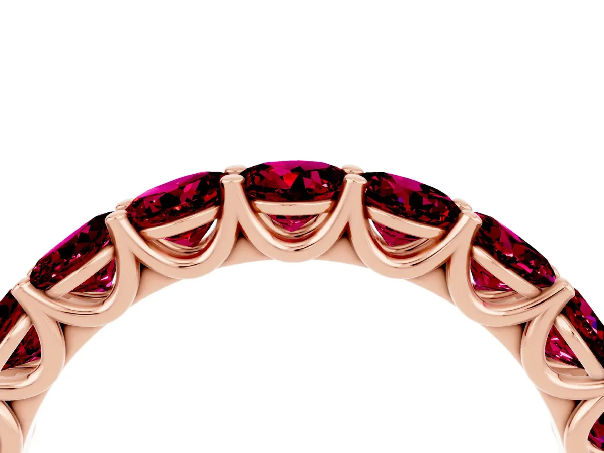 Round Garnet Shared Prong Eternity Band Rose gold