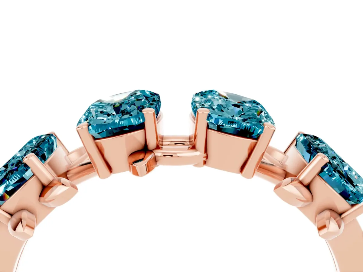 Emerald Cut Blue Topaz Prong-Set Half Eternity Band Rose gold