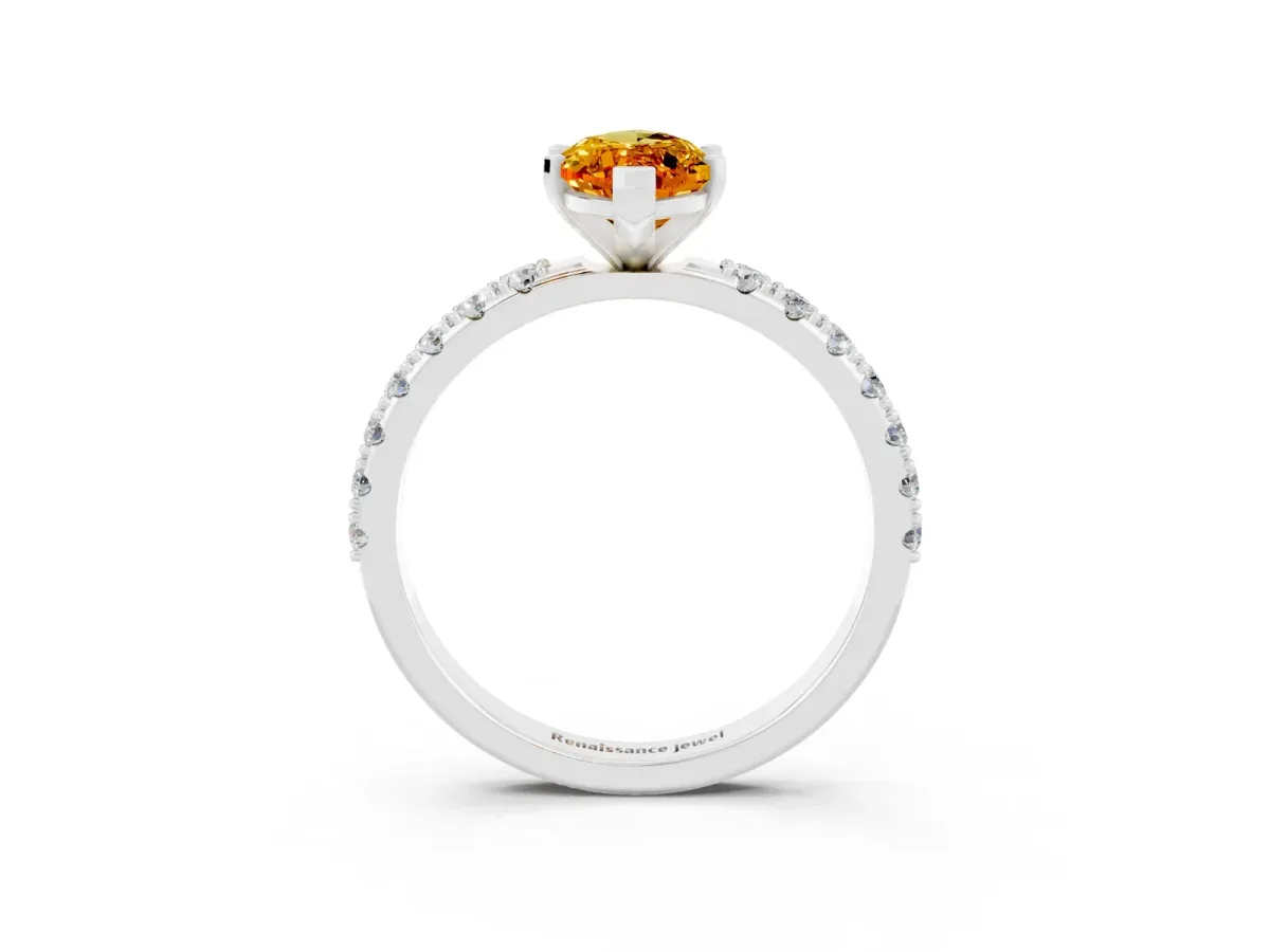 Marquise Cut Citrine Solitaire Pavé Band with Four-Prong Setting Platinum