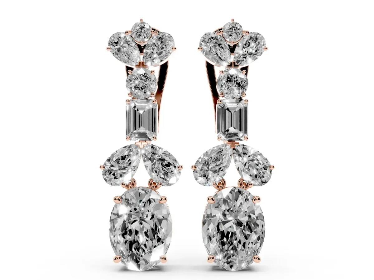 Pear, Baguette and Oval Diamond Monaco Drop Earrings Rose gold