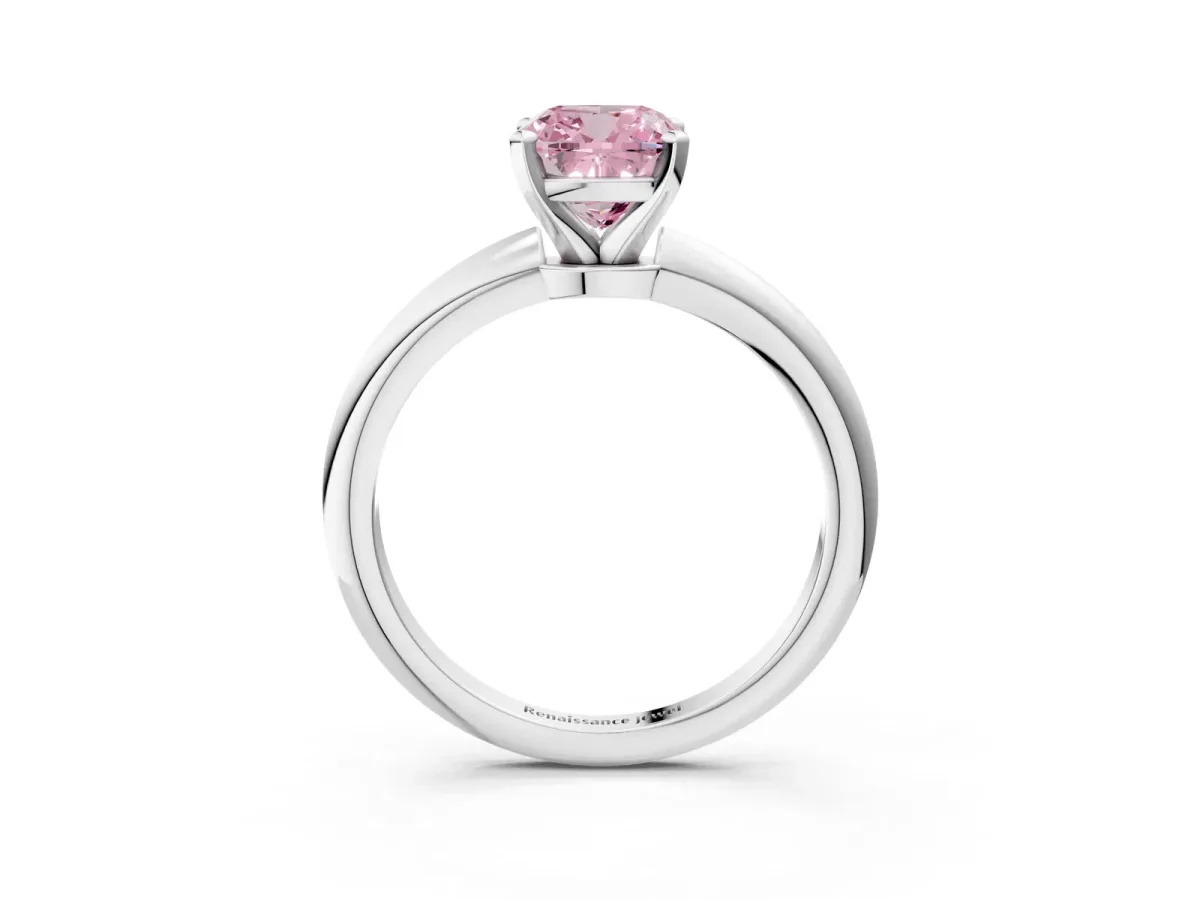 Fancy Pink Cushion Cut Diamond Solitaire Ring with Six-Prong Setting and Classic Band Silver