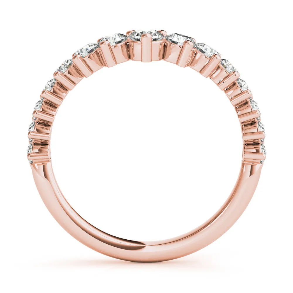 Round Diamond Prong Set White Gold Curved Band Rose gold