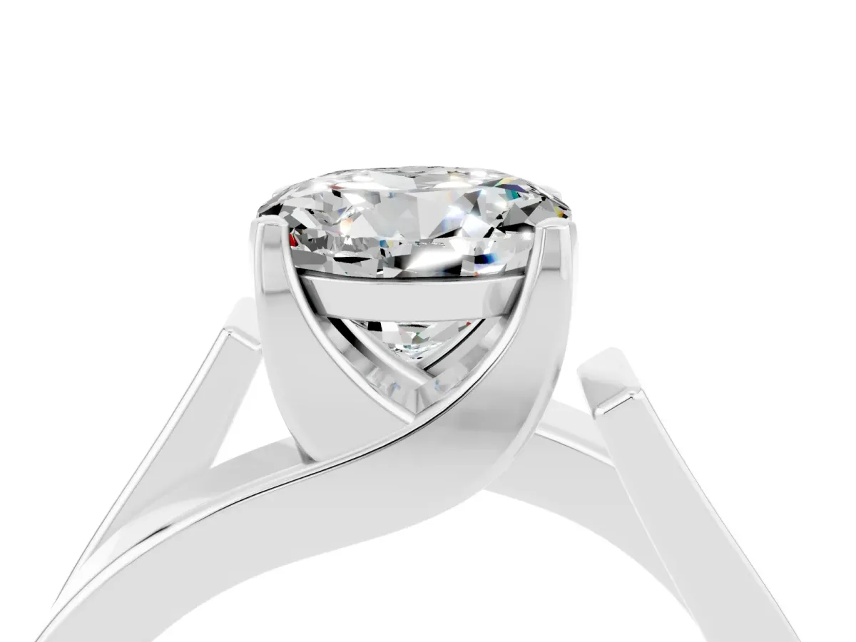 Modern Tension Set Round Cut Moissanite Solitaire Wide Band Ring Platinum