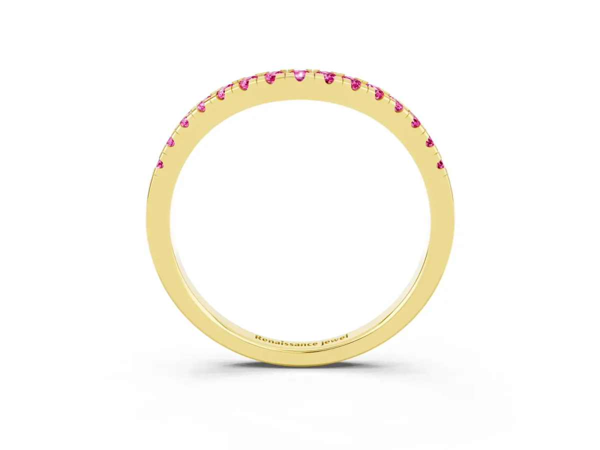 Pink Sapphire Pavé Curved Wedding Band Yellow gold