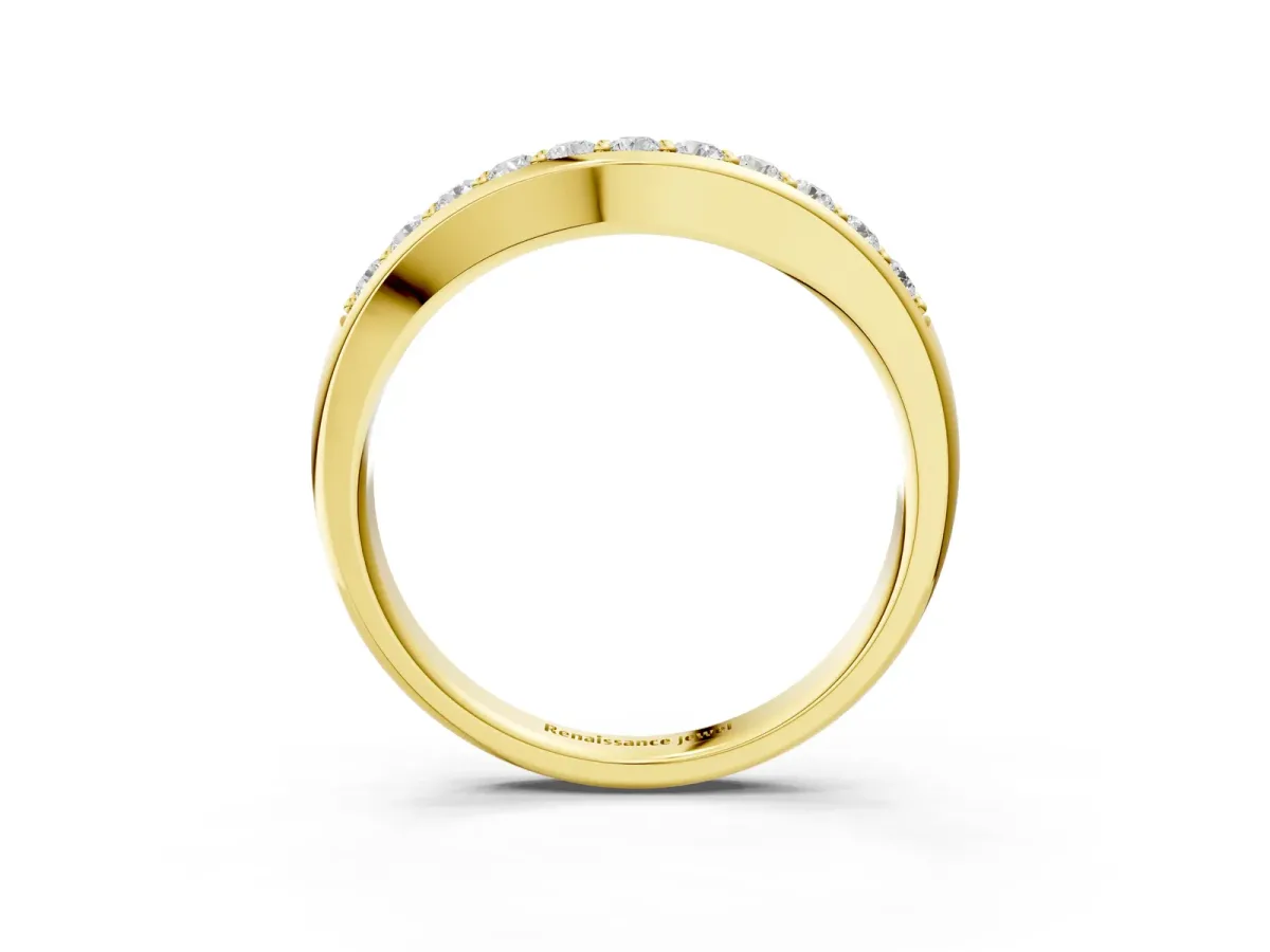 Channel Set Round Diamond Curved Band Yellow gold