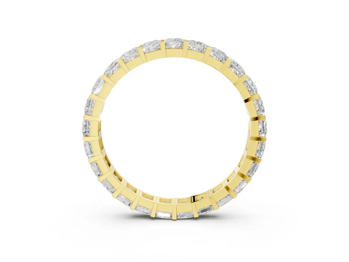 Princess Cut Diamond Eternity Band with Channel Setting and Shared Prong Yellow gold