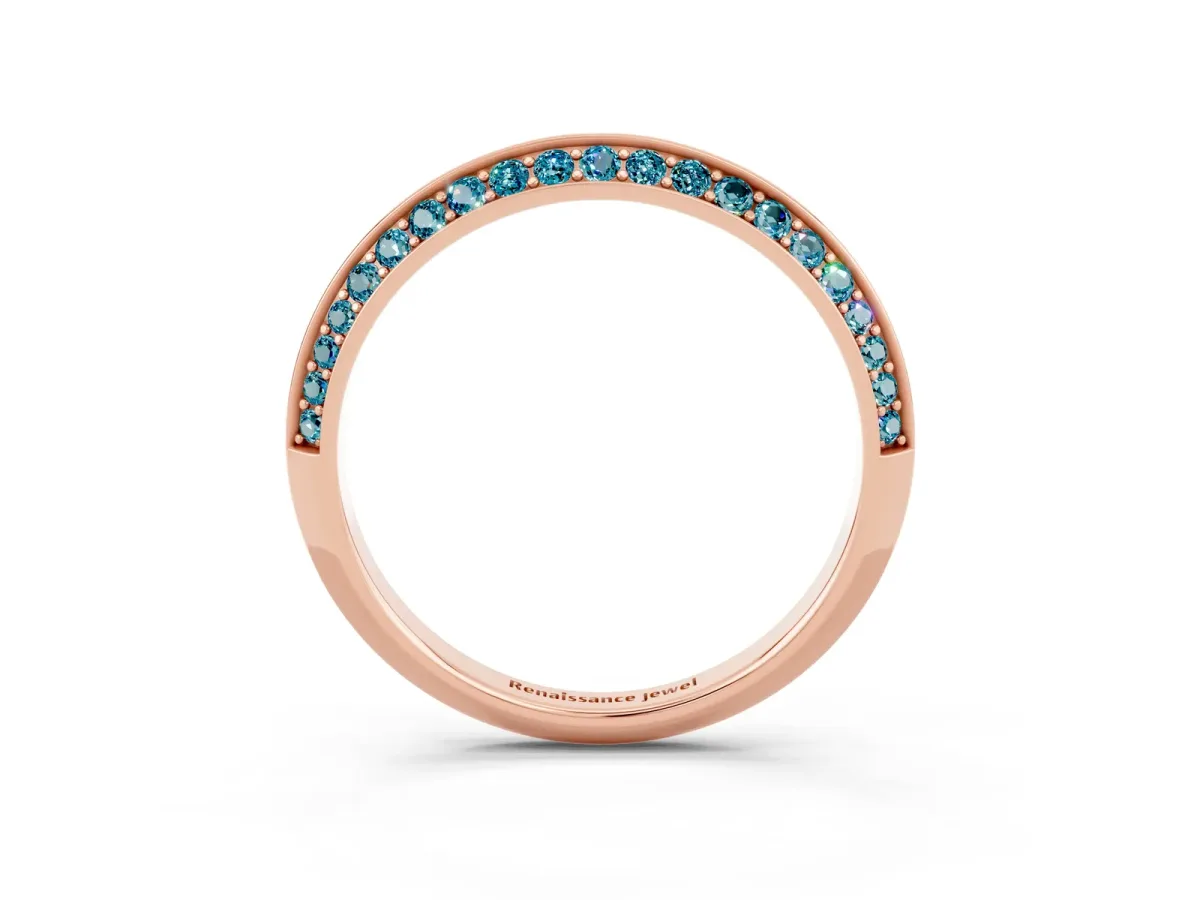 Double Row Pavé Round Blue Topaz Eternity Band with Channel Setting Rose gold