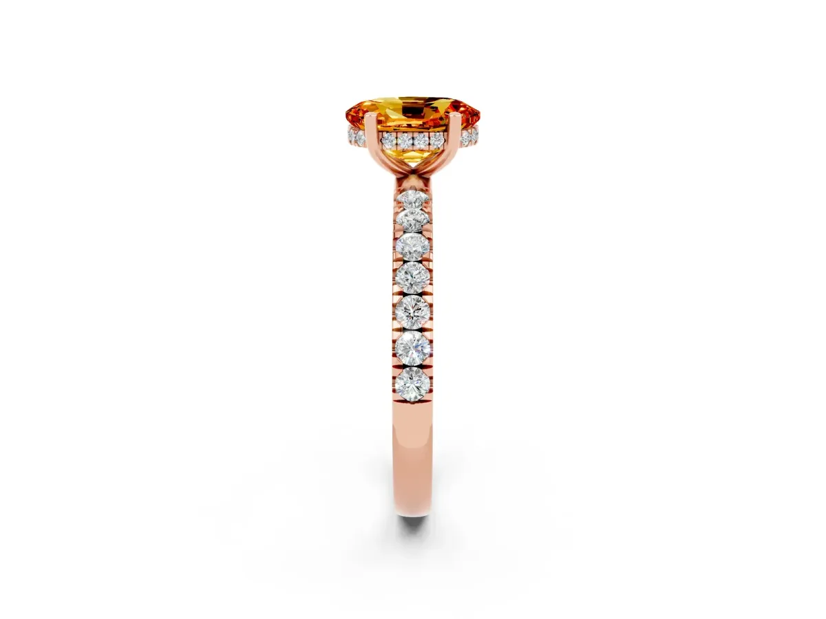 Oval Cut Citrine Pave Band Solitaire Ring with Round and Prong Setting Rose gold