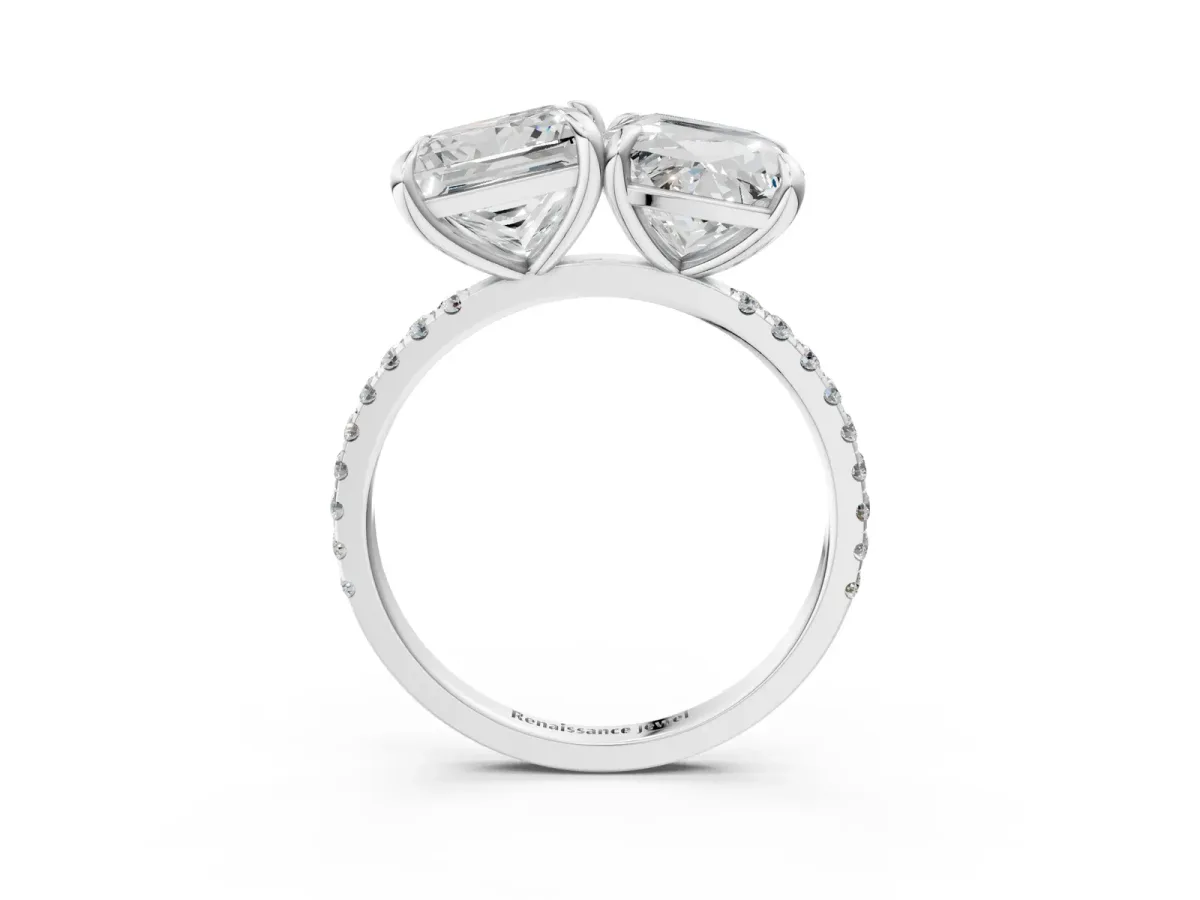 Cushion and Princess Toi Moi Ring with Prong Setting and Micro Pave Band Silver