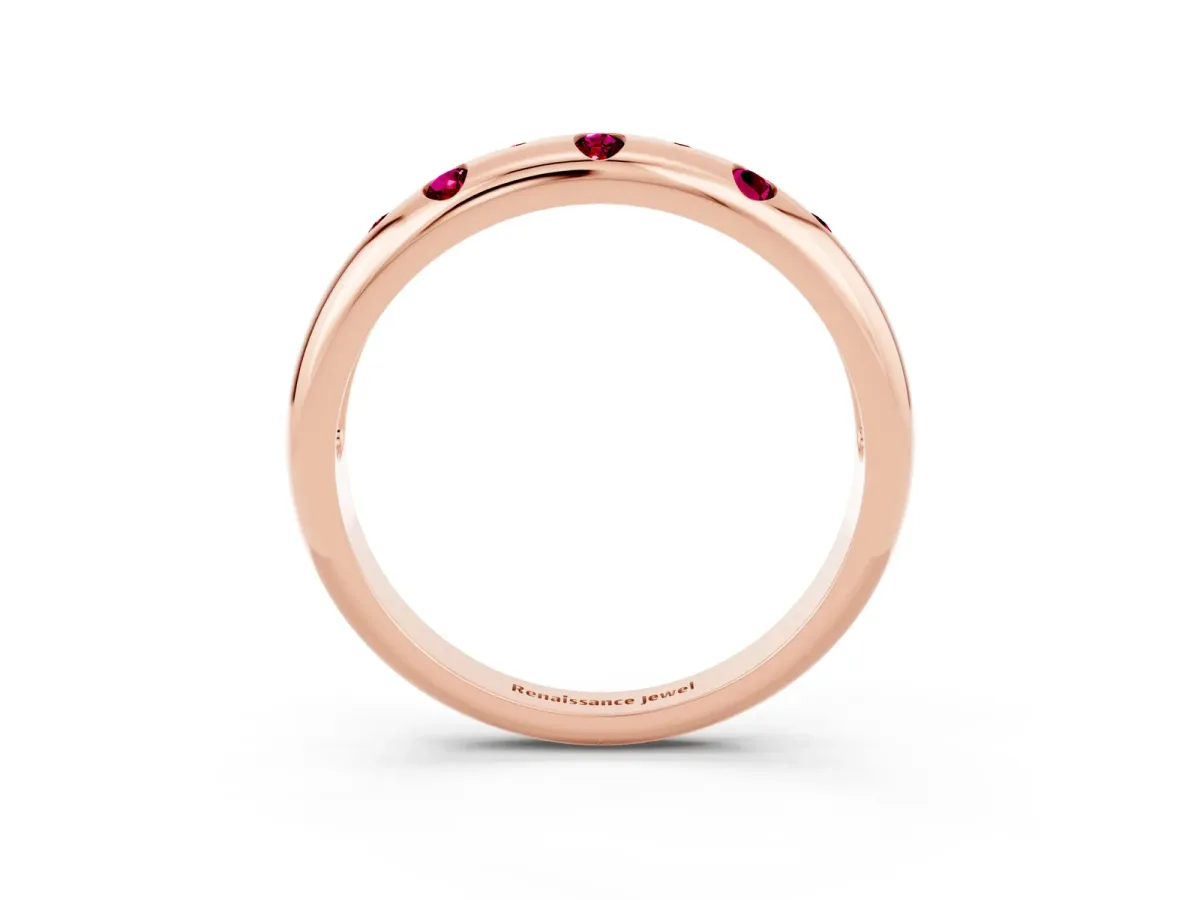 Round Garnet Flush-Set Comfort Fit Band Rose gold