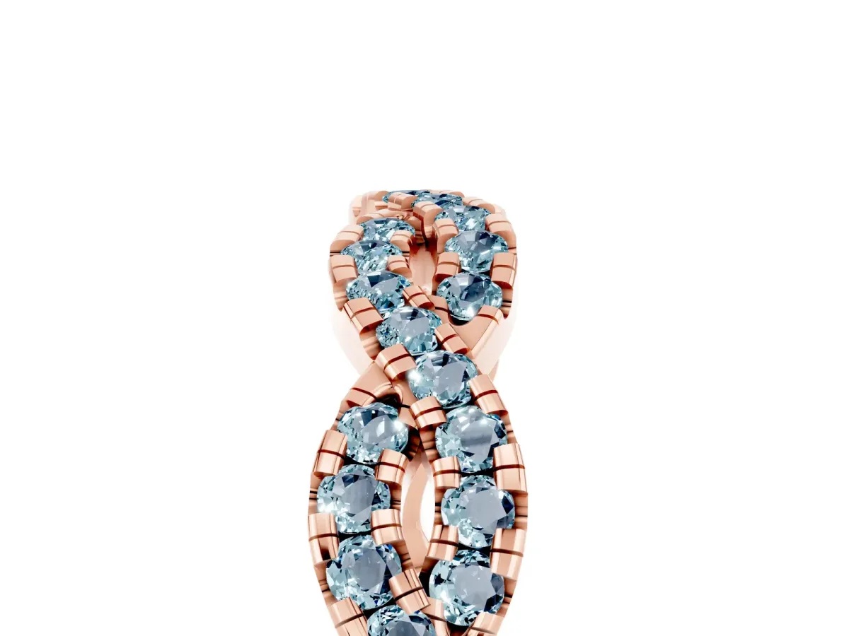 Round Aquamarine Twisted Eternity Band with Pavé and Shared Prong Setting Rose gold