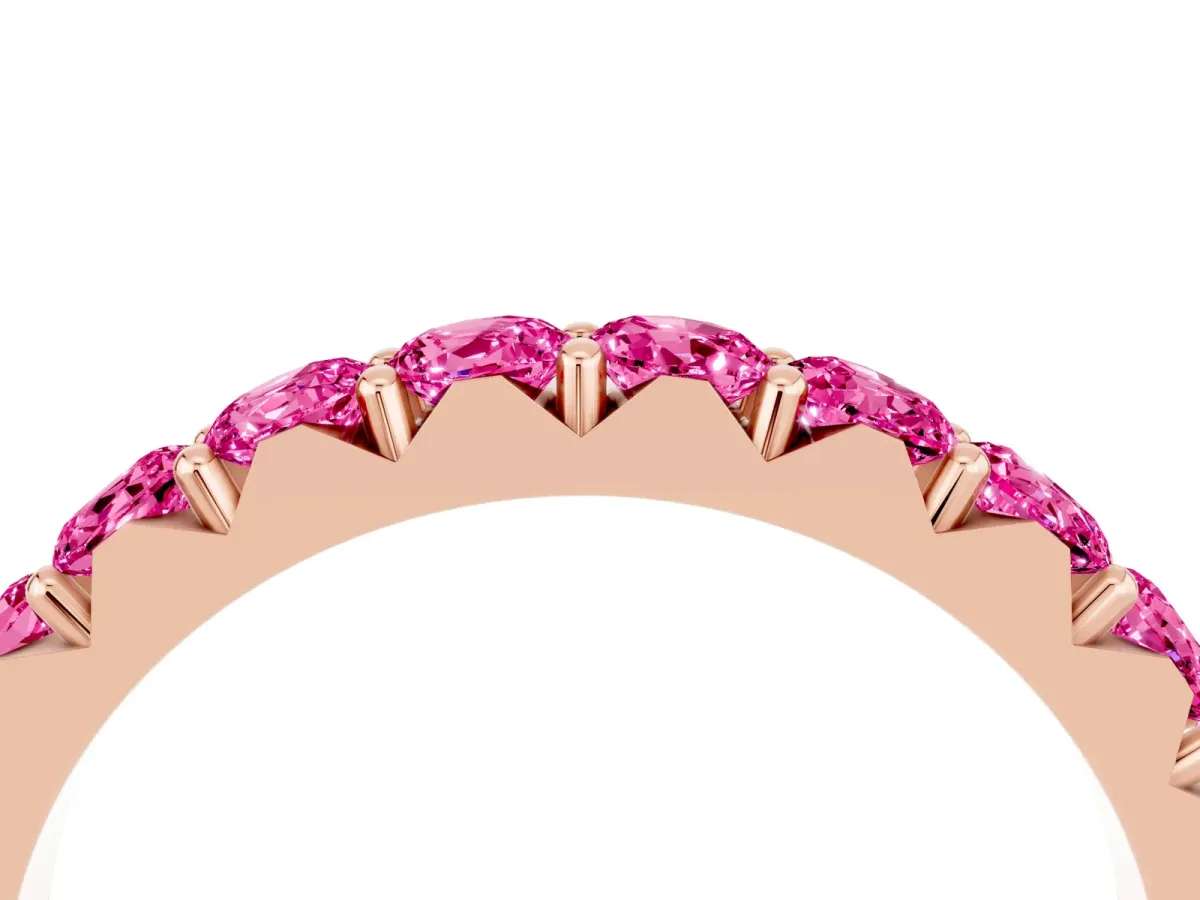 Round Pink Sapphire Half Eternity Band with Classic Prong Setting Rose gold