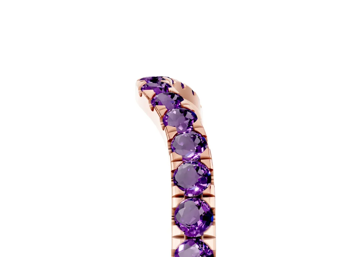 Curved Pavé Round Amethyst Wedding Band with Shared Prong Setting Rose gold